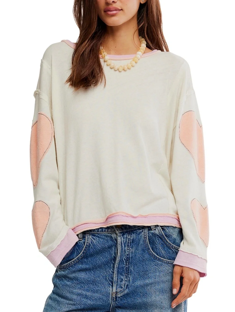 Free People We The Free You're A Star Heart Patch Tee Small Slouchy Raw Hem